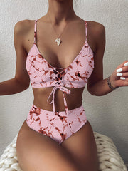 Tie-Dyed Printed Bandage Split Bikini Swimsuit