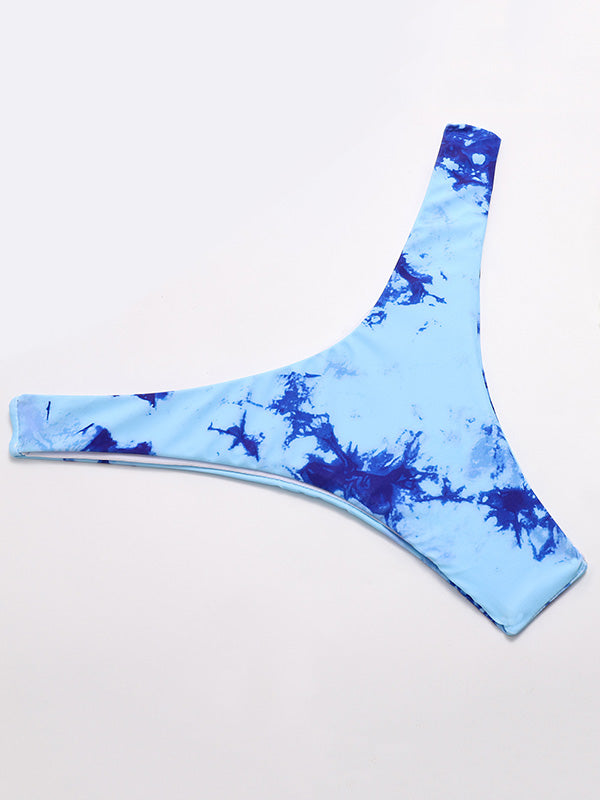 Tie-Dyed Gradient Spaghetti-Neck Split Bikini Swimsuit+Mask