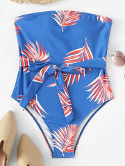 Floral Print Bandeau Bandage Tight One-Piece Swimwear