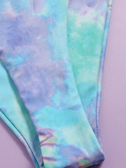 Tie-Dyed V-Neck Spaghetti-Neck Split Bikini Swimsuit