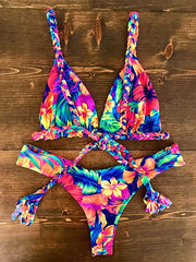 Floral-Print Triangle Split Bikini Swimsuit