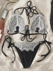 Sexy Bikini-Bademode mit Spitzen-Split-Joint-Bandage 