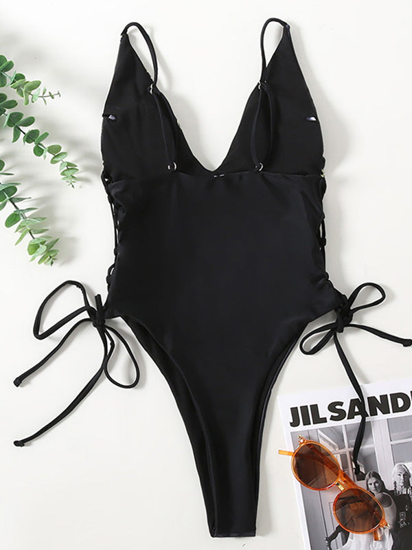 Deep V-Neck Baroque Styles One-Piece Swimwear