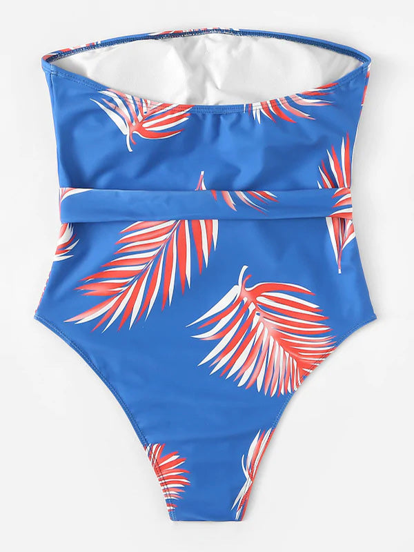 Floral Print Bandeau Bandage Tight One-Piece Swimwear