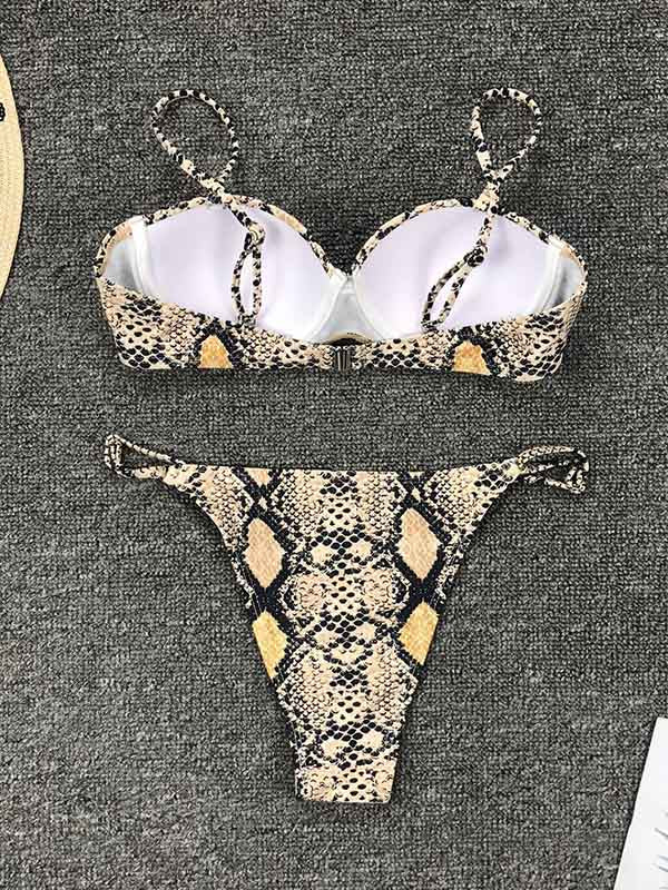 Sexy Snake-Print Underwired Split Bikini Swimsuit