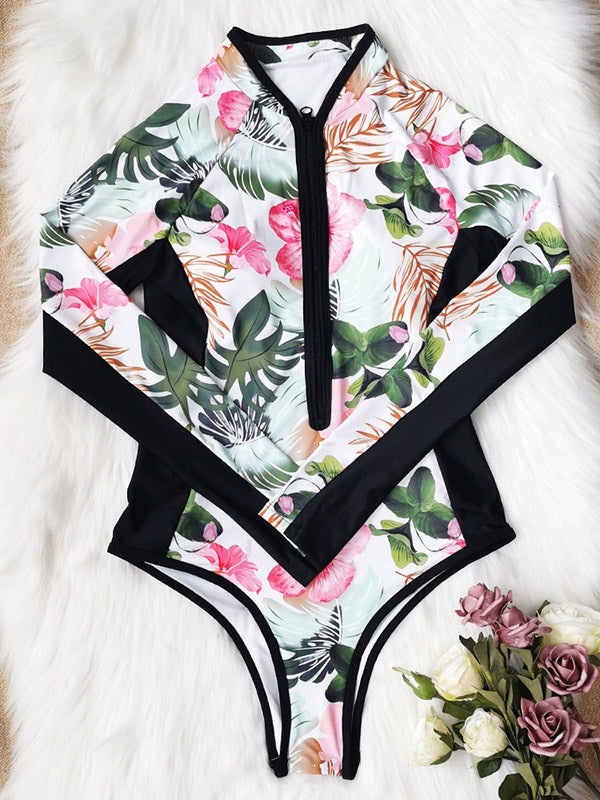 Printed Long Sleeve Zipper Wetsuit Swimsuit