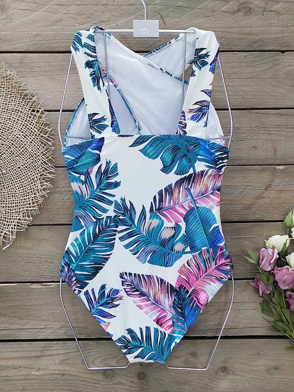 Cropped Floral Print One-Piece Swimsuit