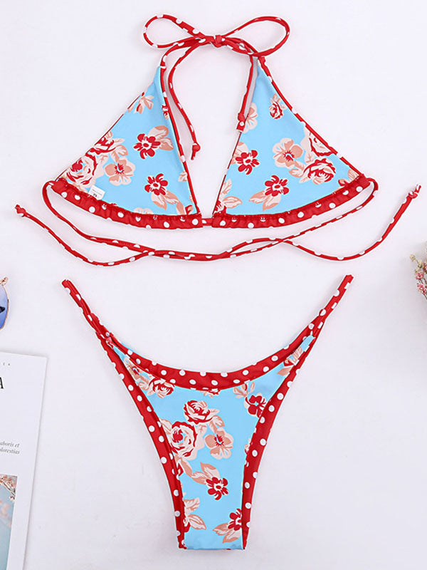 Halterneck Triangles Polka Dot Bikini Swimwear