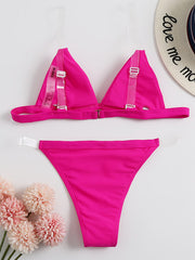 Solid Color Split-Joint Triangles Split Bikini Swimsuit