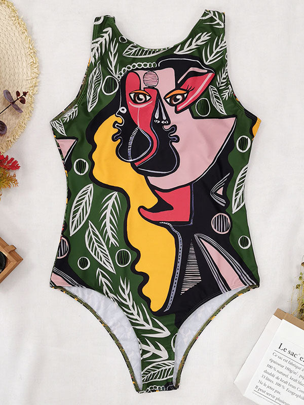 Abstract Printed Cartoon One-Piece Swimsuit