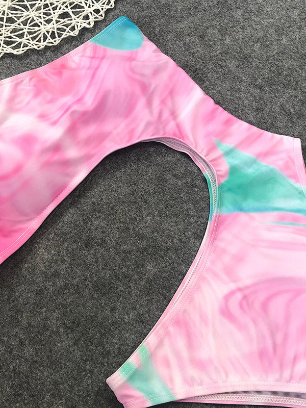 Tie-Dye Hollow One-Piece Swimwear