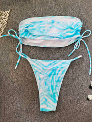 Bandeau-Bikini mit kontrastierender Farbe und Kordelzug 