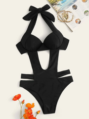 Sexy Bandage Hollow Underwired Split Bikini Swimsuit