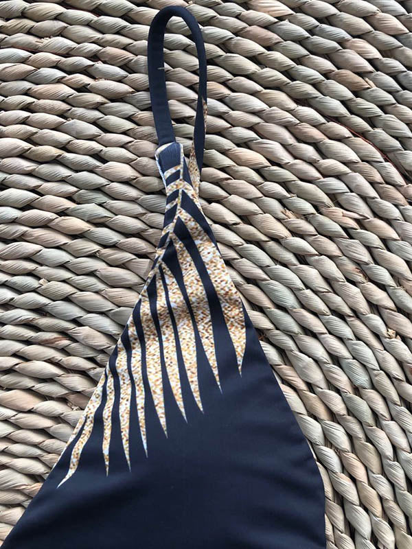 Leaf-Printed Solid Halter-Neck Bikini Swimsuit