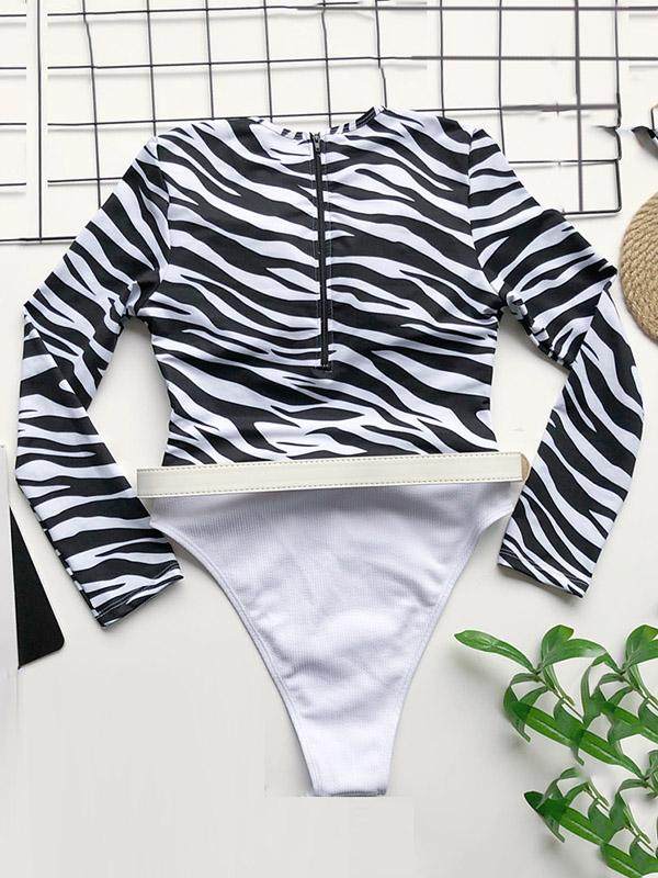 Zebra Print Split-Joint Belted Wetsuit