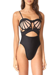 Spaghetti-Neck Split-Joint Hollow One-Piece Swimwear