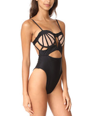 Spaghetti-Neck Split-Joint Hollow One-Piece Swimwear