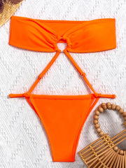 Solid Color Split-Joint Bandeau Monokini Swimwear