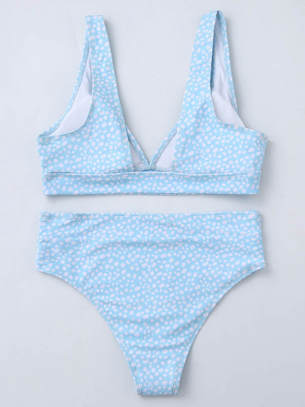 Bikini-Badeanzug mit tiefem V-Ausschnitt und Schlitz und Polka Dot-Print 