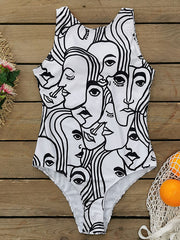 Abstract Printed Cartoon One-Piece Swimsuit