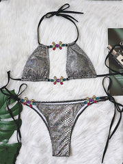 Serpentine Beaded Sexy Tie Side Bikini Swimwear