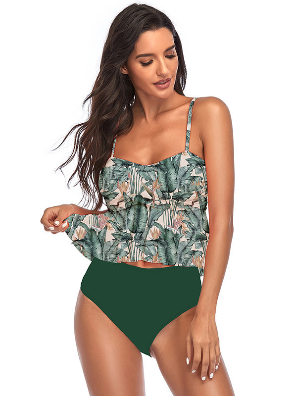 Falbala Folral-Printed High-Waisted Bikinis Swimsuit