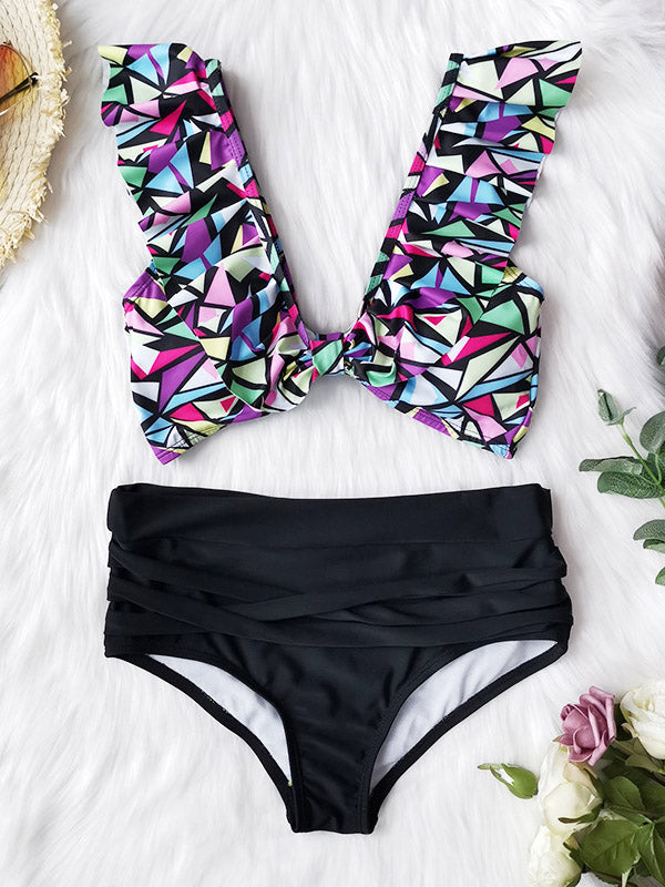 Falbala – Geteilter Bikini-Badeanzug mit Blumenmuster 