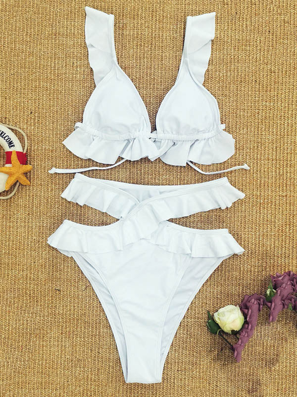 Falbala – Bikini-Badeanzug mit Blumenmuster und Schnürung 