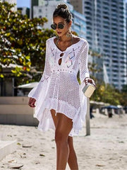 Flared Sleeves Crochet Swimwear Cover-Ups