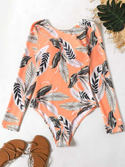 Long Sleeve Floral Print Backless Wetsuit Swimwear