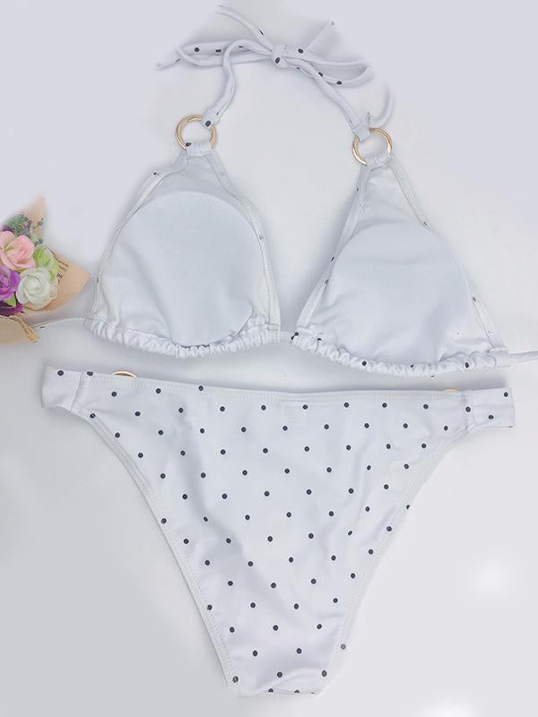 Polka-Dot Triangles Bandage Split Bikini Swimsuit