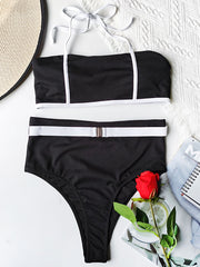 Simple Split-Joint Bralette&High-Waisted Split Bikini Swimwear