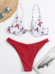 Bikini-Badeanzug mit Blumenmuster, Bügeln, Dreiecken und Schlitz 