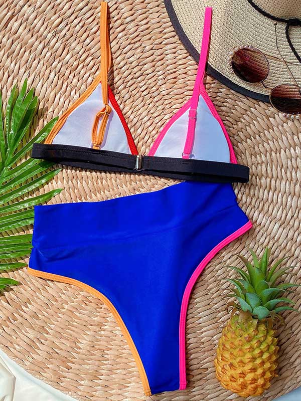 Contrast Color Split-Joint Triangles Empire Split Bikini Swimsuit