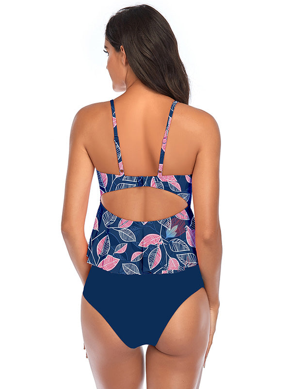 Falbala Folral-Printed High-Waisted Bikinis Swimsuit