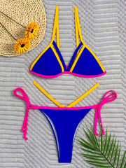 Spaghetti-Neck Contrast Color Bralette Tie Side Bikini Swimwear