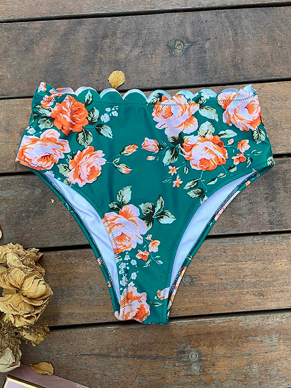 Neckholder-Bikini-Badeanzug mit Blumenmuster im Falbala-Stil 