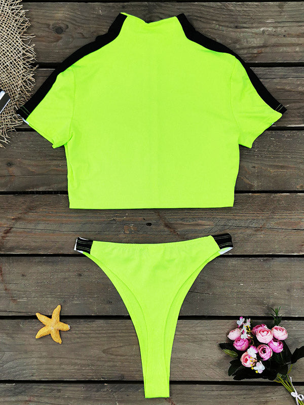 Short Sleeve Zipper Tight Brazilian Tankini Swimwear