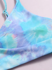 Tie-Dyed V-Neck Spaghetti-Neck Split Bikini Swimsuit