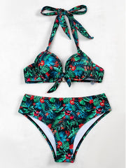 Halterneck Floral Bustier Knotted Bikini Swimwear