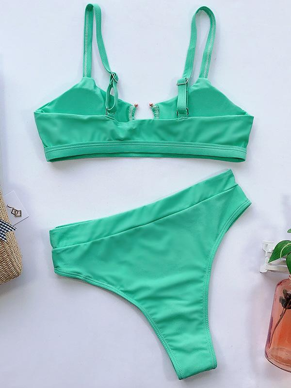 Gorgeous Embellished Hollow Split Bikini Swimsuit