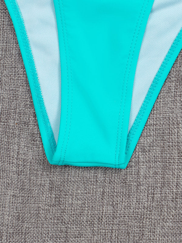 Crystal Decorated Solid Color Bandage Bikini Swimwear