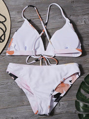 Floral-Print Triangles Bandage Split Bikini Swimsuit