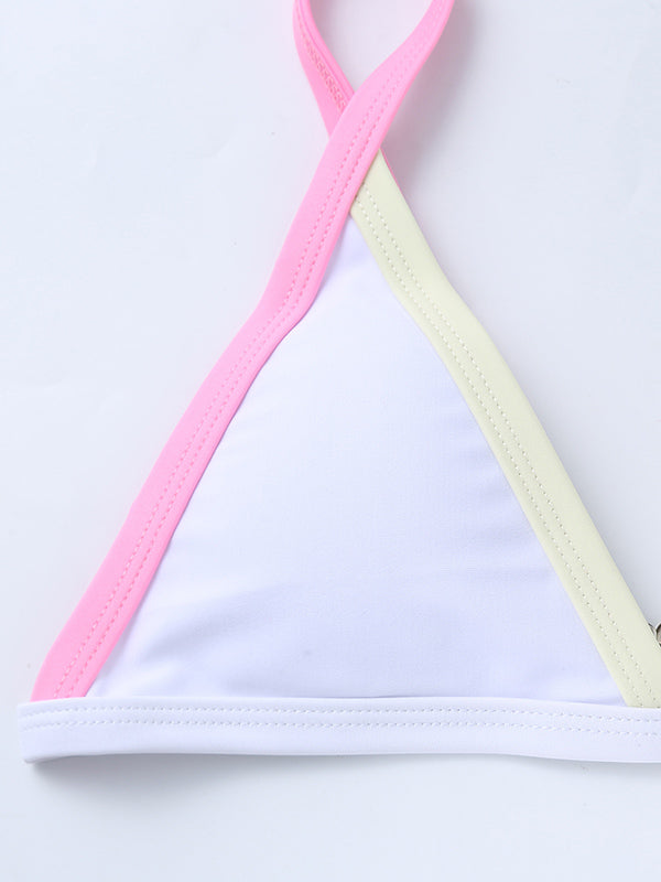 Color-Block Split-Joint Triangles Split Bikini Swimsuit