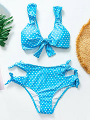 Polka-Dot Bowknot Split Bikini Swimsuit