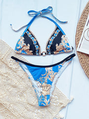 Bandage Floral-Print Triangles Bikinis Swimwear