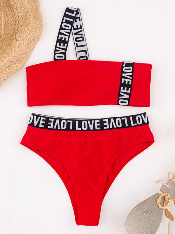 One-Shoulder Bandeau High-Waisted Bikini Swimwear