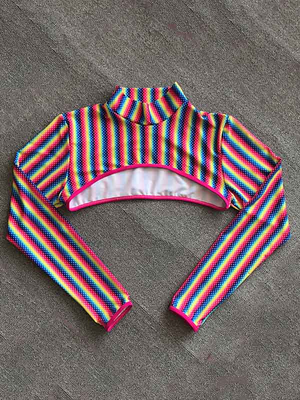 Rainbow Striped Cover-Ups Tops+Triangles Split Bikini Swimsuit Three-Piece Set