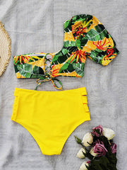 Long-Sleeves Floral Print Bikini Swimsuit