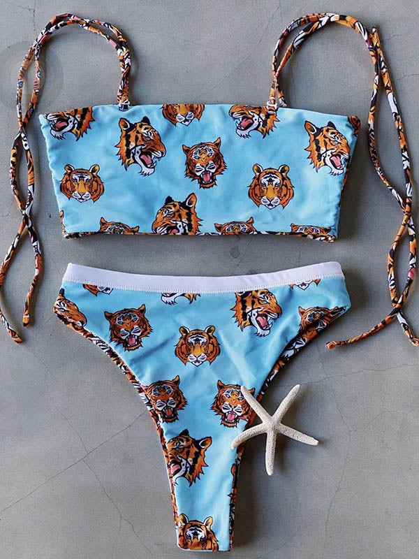 Sexy Bandage Tiger Printed Bikini Swimsuit